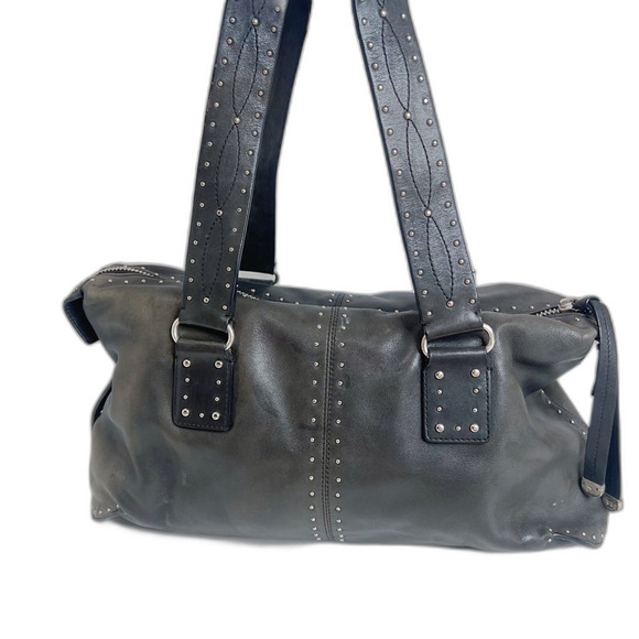 y2k Vintage Michael Kors Astor Black Leather Studded Shoulder Bag Rocker Chic - Picture 4 of 14